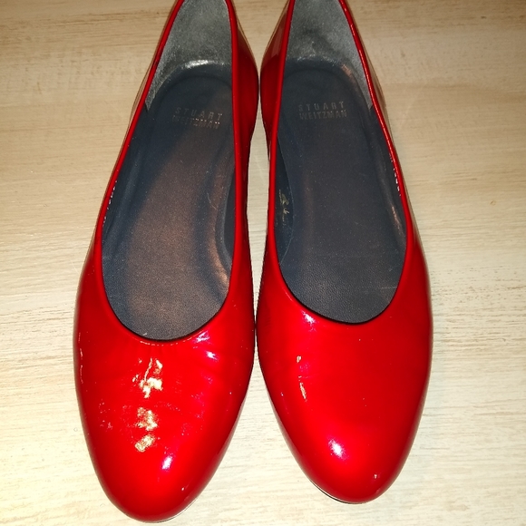 Stuart Weitzman Ruby Red Patton Leather Ballet Flats Lady's 7 - Picture 2 of 9